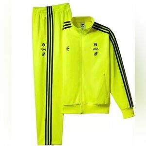 Adidas x Bored Ape Yacht Club "Into the Metaverse" tracksuit in neon yellow.